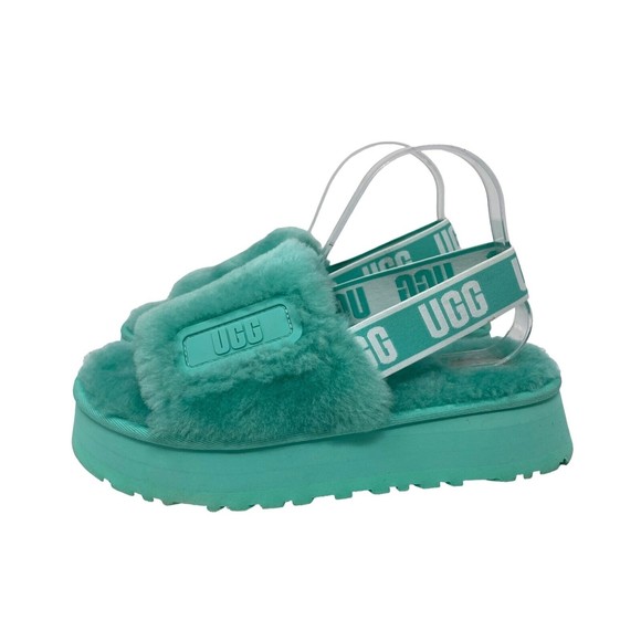 UGG Shoes - UGG Disco Slide Slipper Platform Mint Green Fur 1112258 Women 10 Sandal Shoes